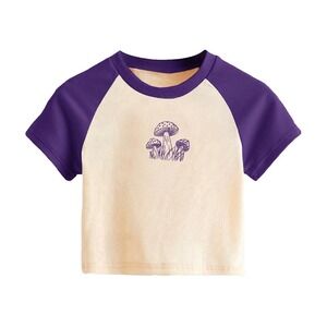 SweatyRocks Women's Graphic Print Crop Top T Shirt mushroom